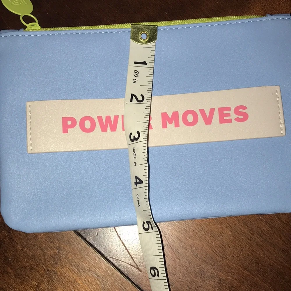 Ipsy Baby Blue POWER MOVES Make Up Cosmetic Travel Bag with Lime Green Zipper